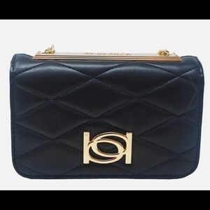 NWT Bebe Abilgail logo top body cross black purse with gold chain purse.